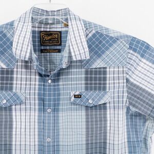Howler Brothers Mens XXL H-Bar-B Snapshirt Blue Plaid Western Pearl Snap Shirt